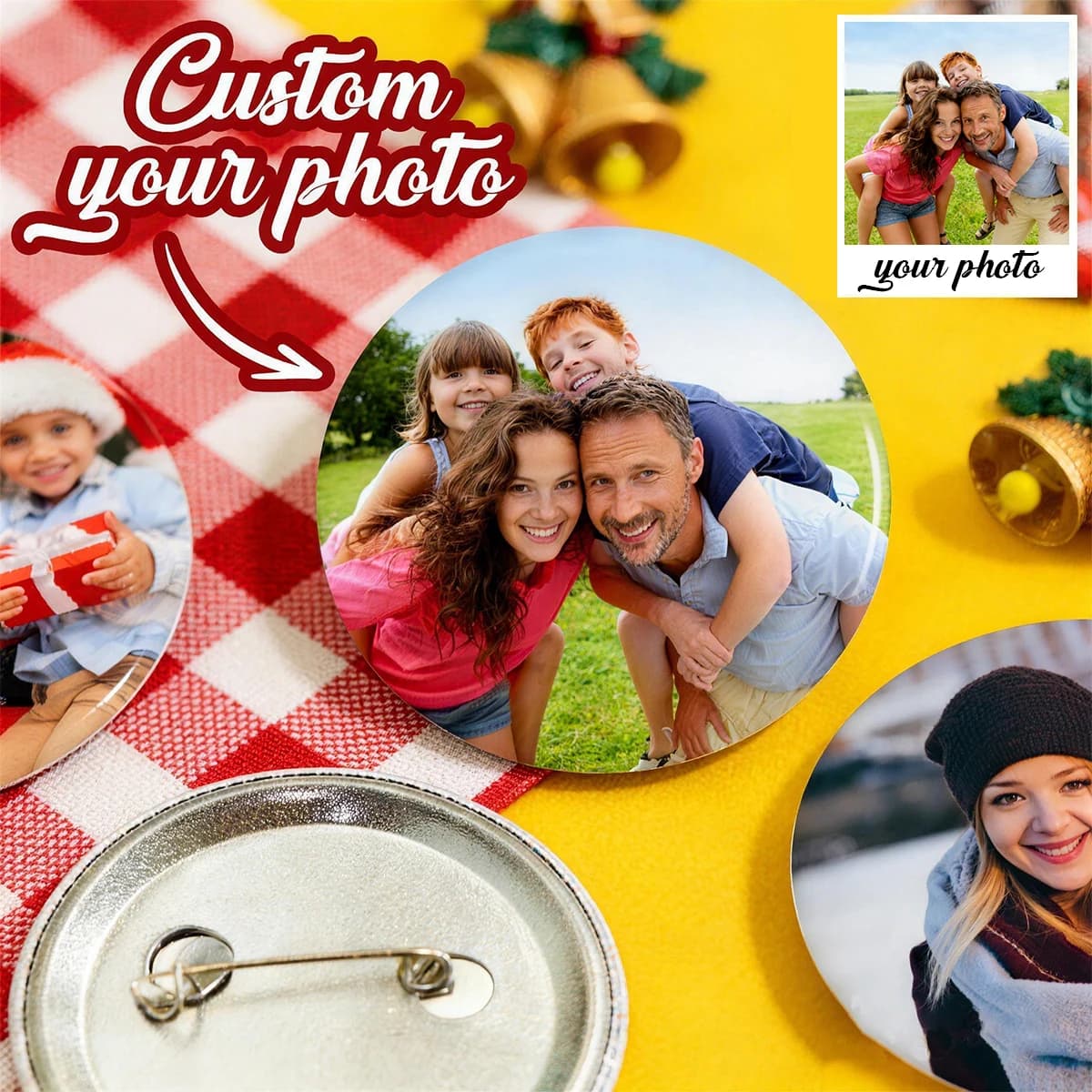 Customize Your Own Badges and Brooches with Text, Logos, and Photos; Personalize Text Badges, Brooches, Backpack Buttons. image