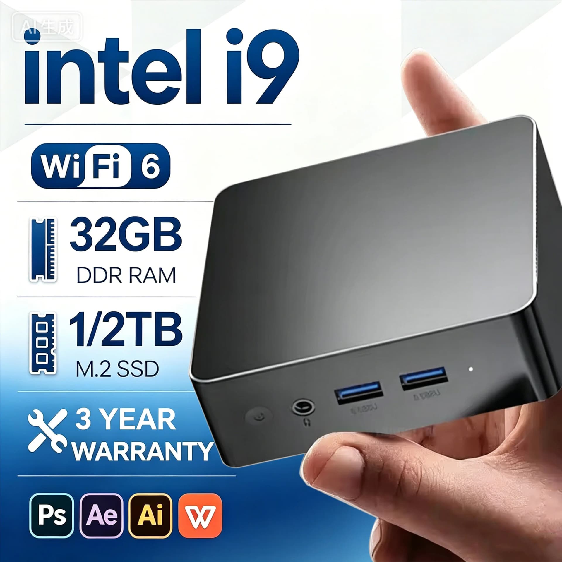 2026 Mini PC Intel Core I9 10980HK I3 6100U WIFI 6 BT5.2 Gaming Computer Windows 11 16GB 32GB RAM 2TB SSD With 3 Years Warranty image
