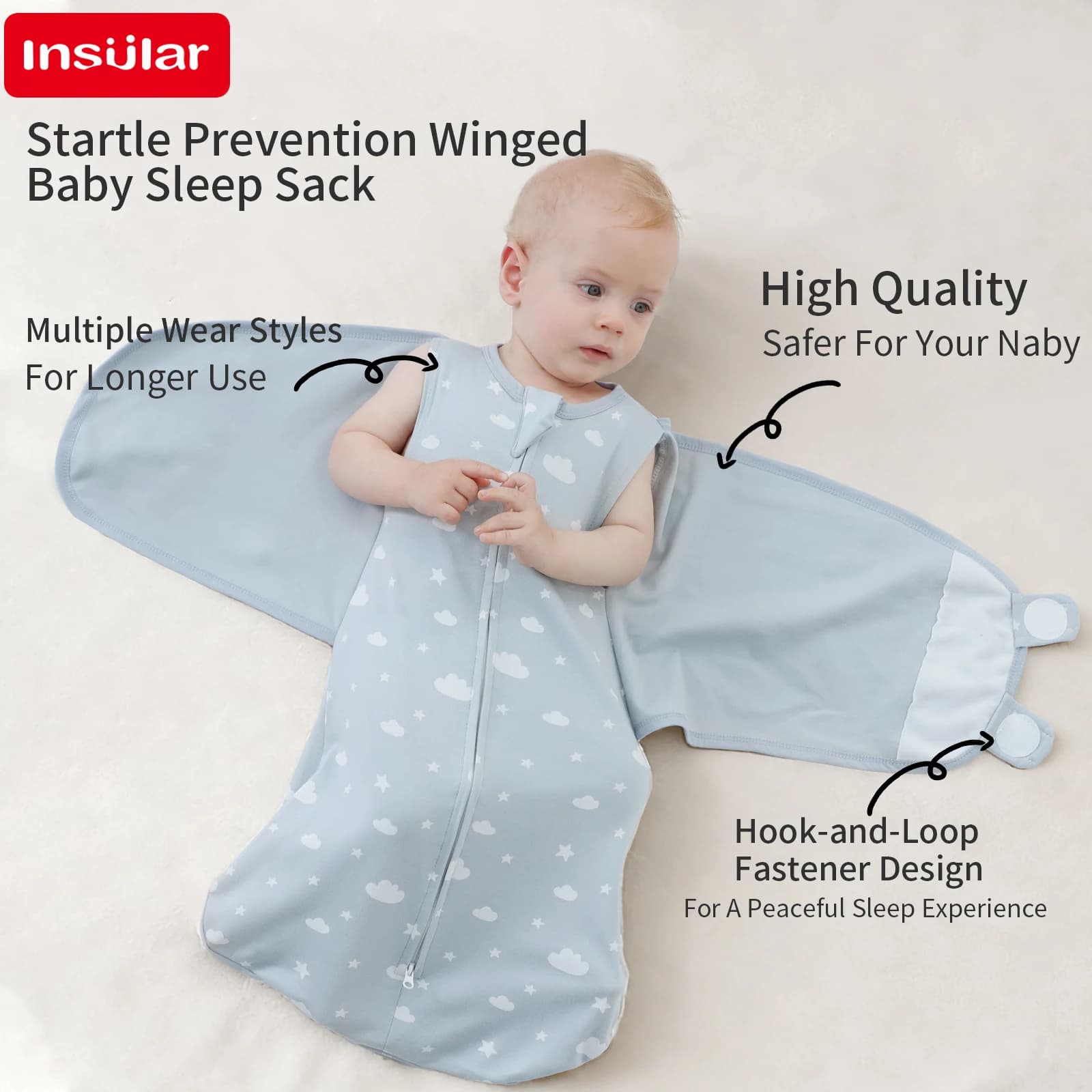 INSULAR Baby 100% Cotton Swaddling Cloth With Caps Envelope Type Newborn Cartoon Envelope Anti-Startle Adjustable Bedding Item image