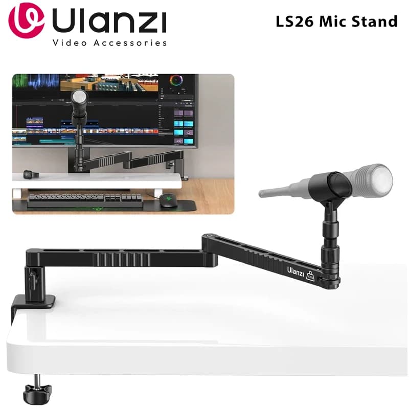 Ulanzi LS26 Low Level Microphone Stand Desktop Mic Boom Arm Adjustable Clamp Clip Support Multi-angle Adjustment and Stretching image