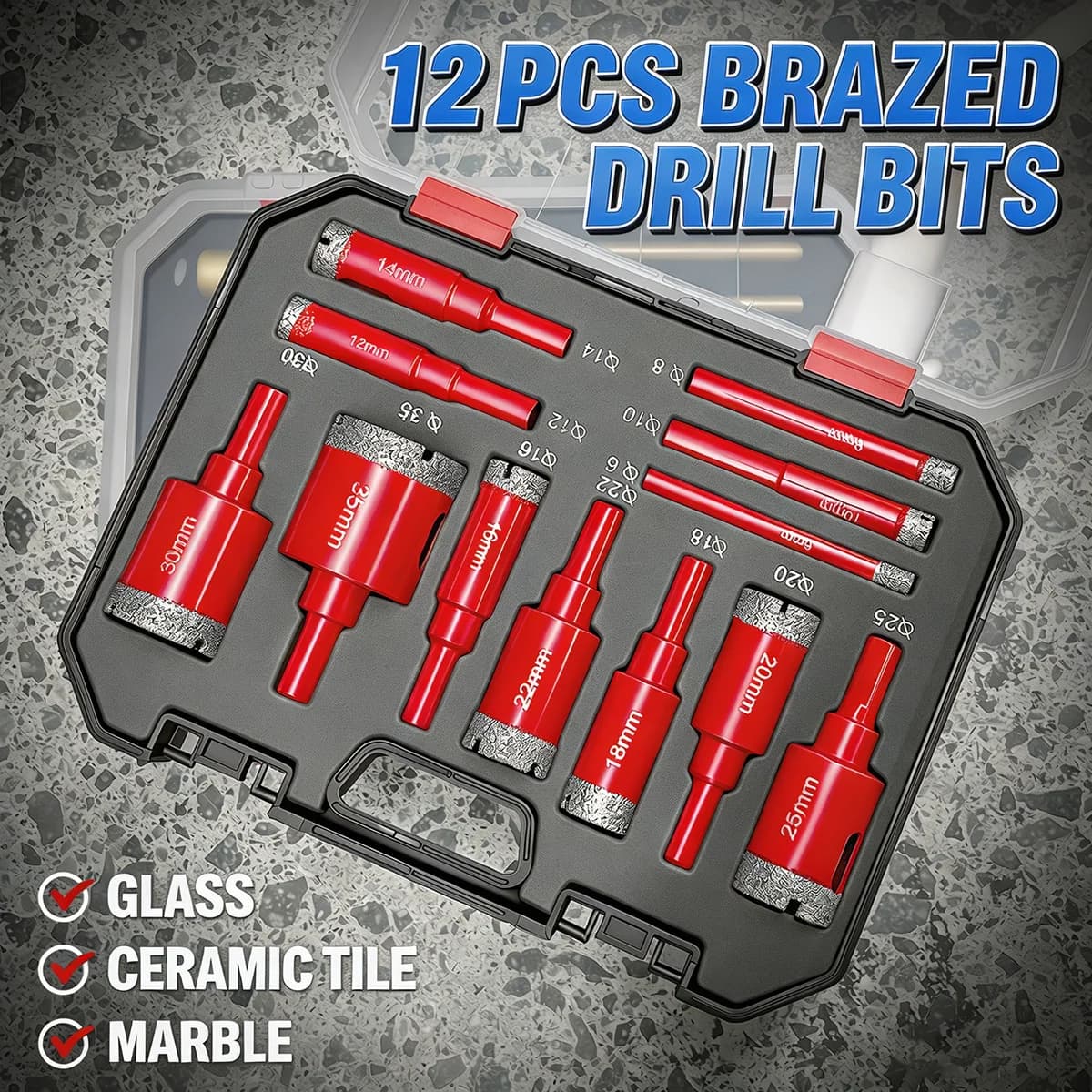 12Pcs Diamond Drill Bit Set 6-35mm Hole Saw Kit for Tile Glass Marble Granite Stone Ceramic Drywall Drilling Hand Tools image