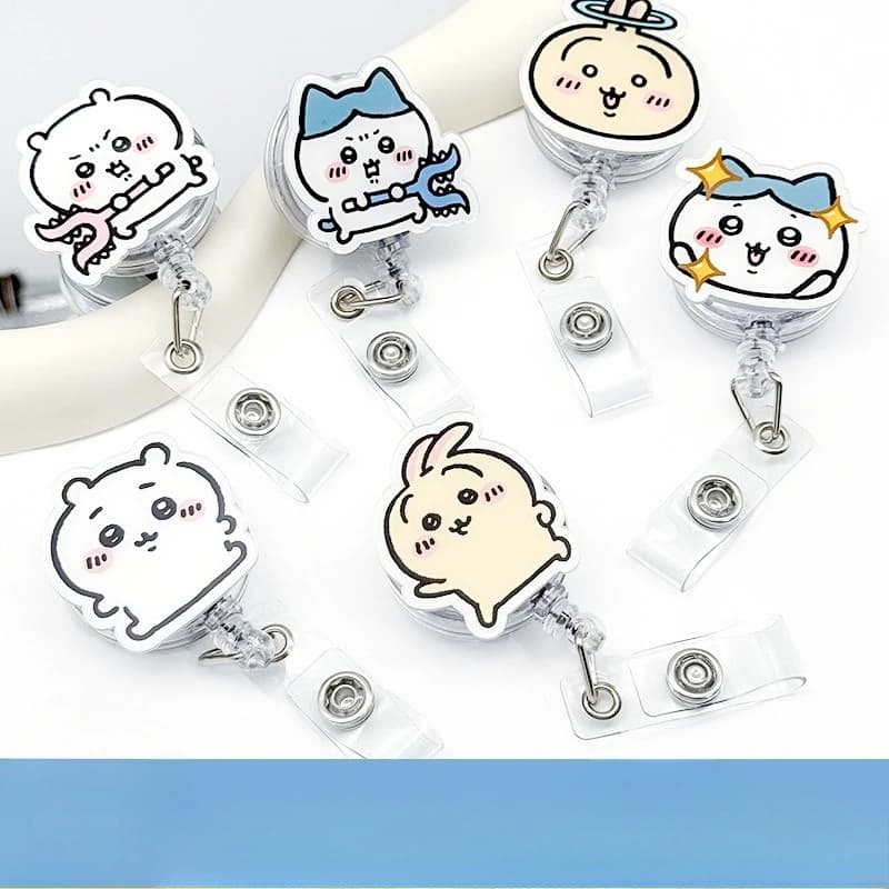 Cute Usagi Stretchable Zipper Work Badge Creative Hanging String ID Card Cartoon Hachiware Zipper Applicable for Workplaces image