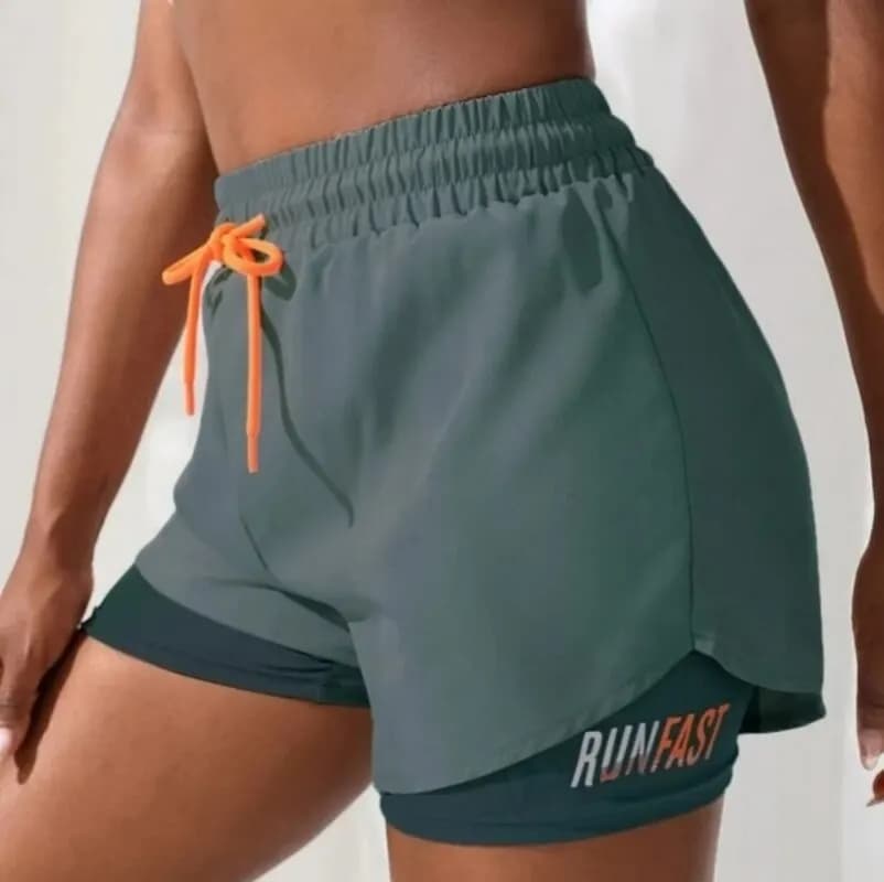 Women's High Rise Yoga Shorts With Elastic Proximity Control Running Shorts, Fake Two Pieces Pants image