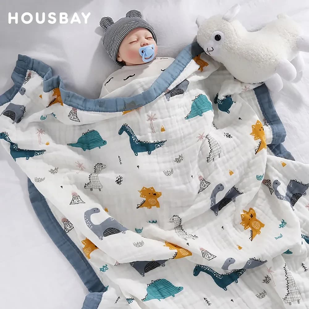 Baby Blankets 6 Layers 100% Cotton Gauze Breathable Infant Wrap Soft Absorbent Newborn Swaddle Blankets Cartoon Baby Bath Towel image