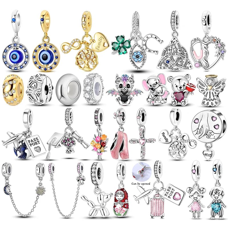 New In 925 Sterling Silver Charms Beads Devil's Eye Clover Dance Shoes Pendants Fit Original Bracelet Women Jewelry Gift DIY image