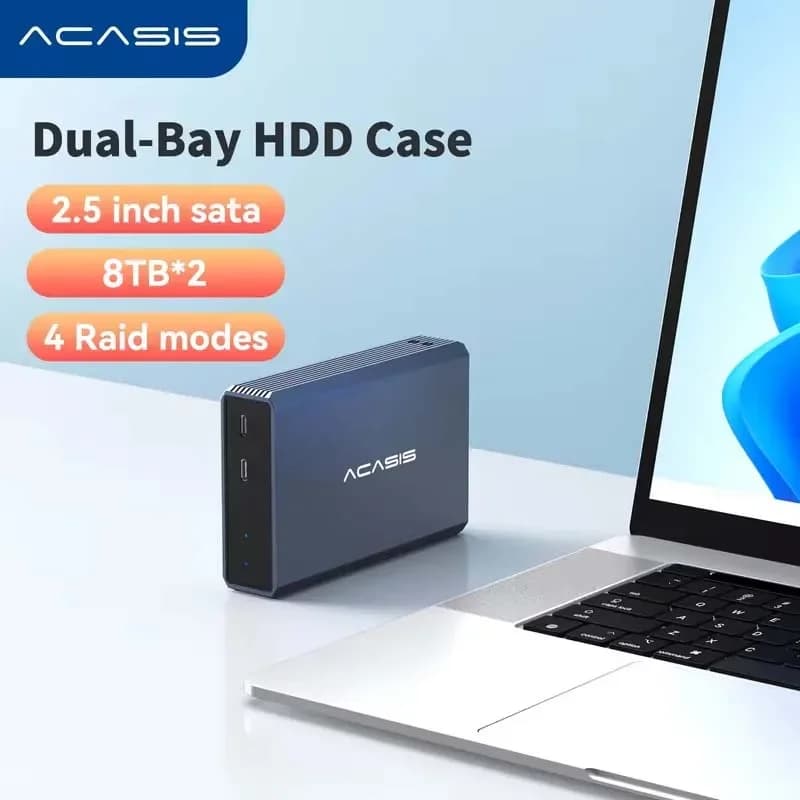 Acasis 2.5 Inch HDD Case Dual Bay External Hard Drive Enclosure Case SSD For SATA Hard Disk Array With RAID Function PC Case image