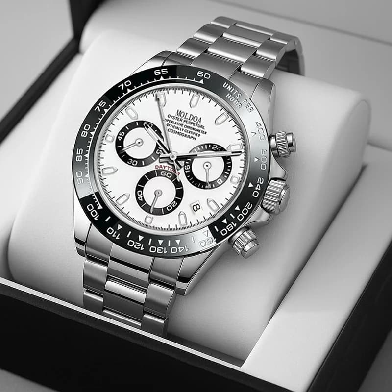 A Men's Silver Stainless Steel Trendy Multifunctional Quartz Watch with Dot and Line Display image