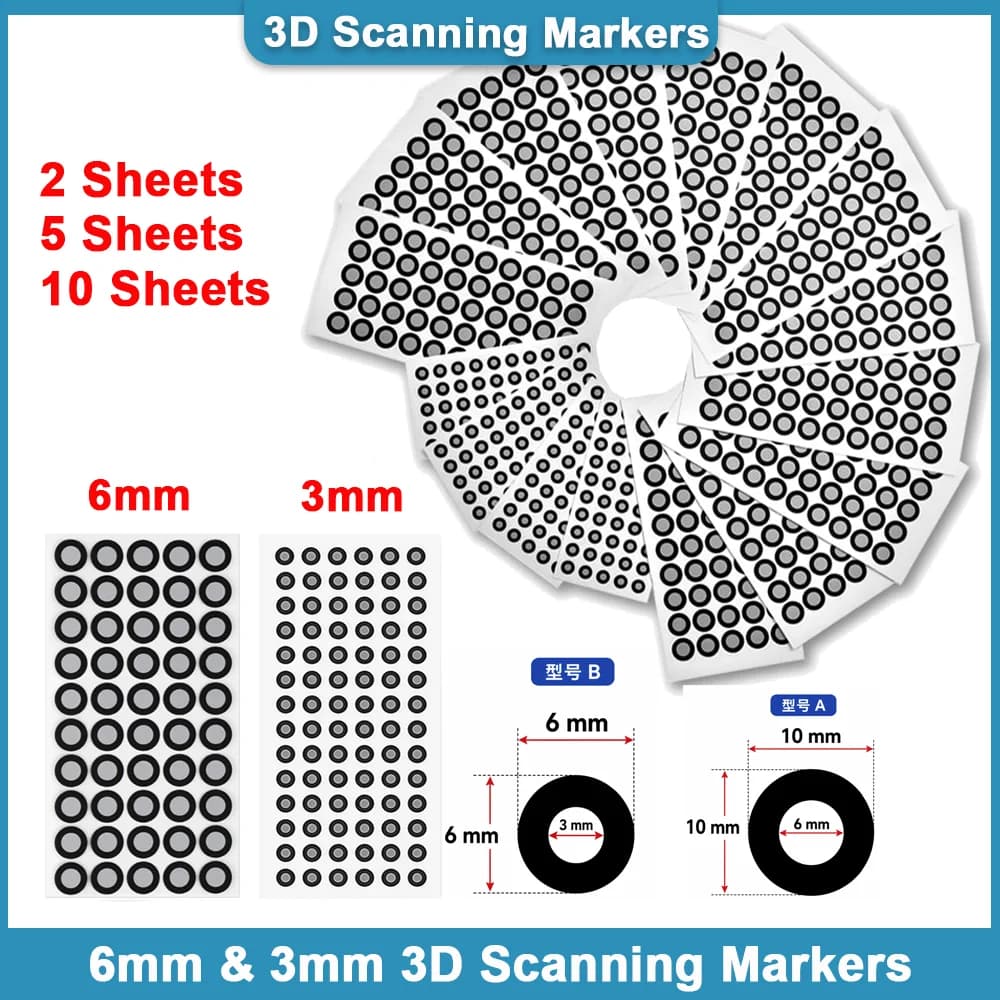 6mm/3mm 3D Scanning Markers for 3D Scanner, High Precision Tracking & Positioning Dots Diffuse Reflection Markers for 3D Scan image