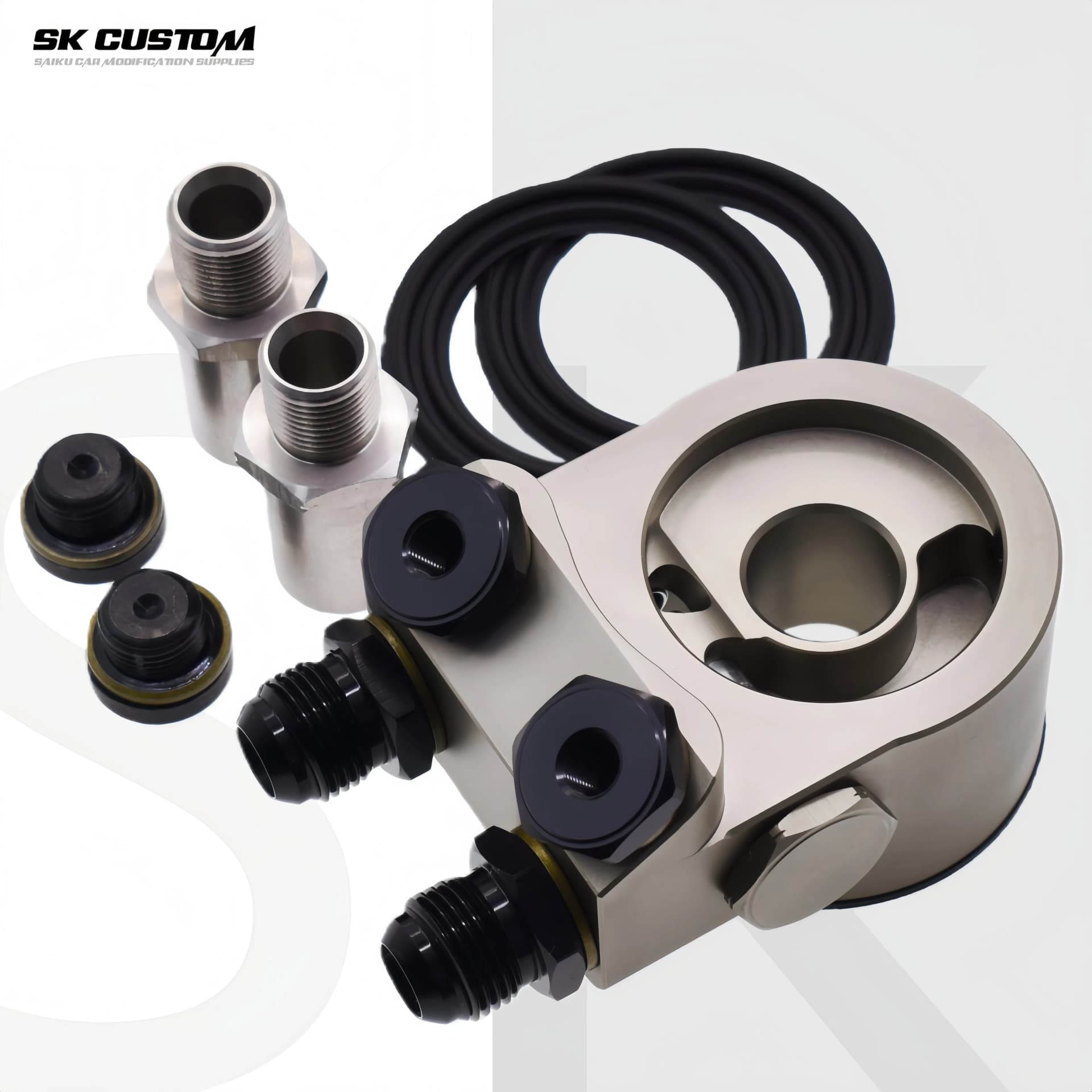 SK CUSTOM Engine Radiator Adapter Oil Cooler Filter Sandwich Plate Thermostat Adaptor BRZ GT86 AN8 AN10 Aluminum Alloy CNC image