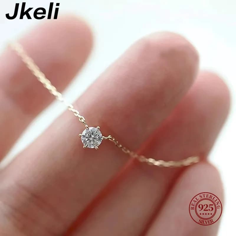 Jkeli 925 Sterling Silver 18k Gold Plated Necklace Single Sparkling Zircon Clavicle Chain for Women Wedding Jewelry collares image