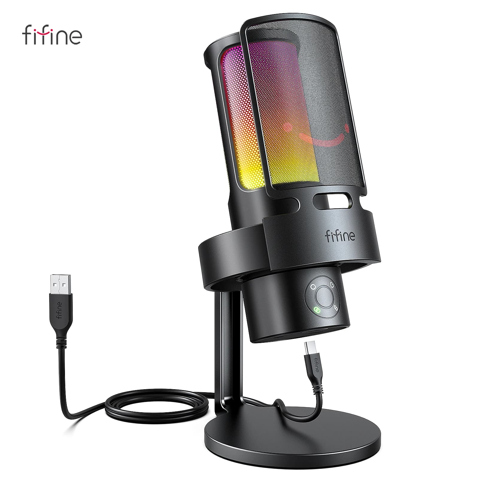 FIFINE Ampligame A8 PLUS USB MIC with Contrallable RGB,3 Capsules 4 Polar Patterns,Gain Dials,a Live Mic Jack & a Mute Touch image