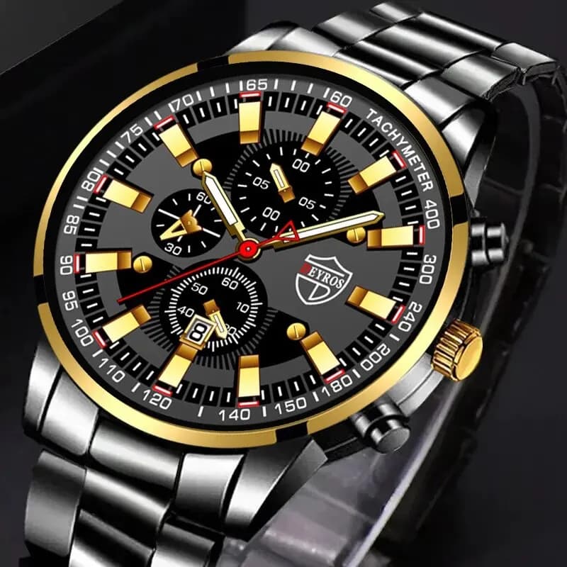 Luxury Men's Casual Fashion Business Gold Needle Digital Steel Band Quartz Watch Calendar Designed For Successful Men Classic image
