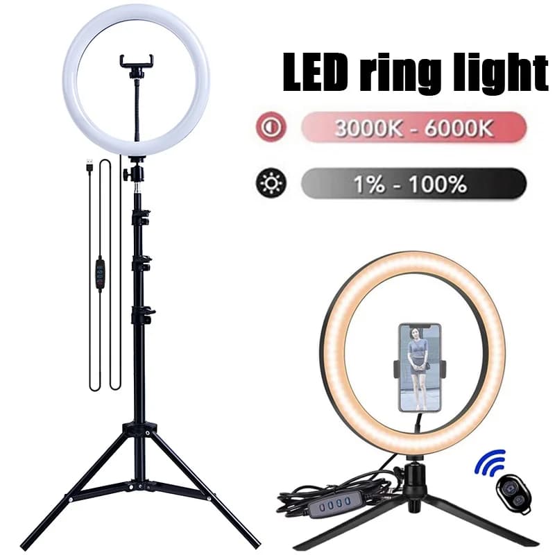 16/26/33cm LED Selfie Light Photography Lights With Tripod Bluetooth Remote Control Dimmable Ring Light For Video Live Fill Lamp image