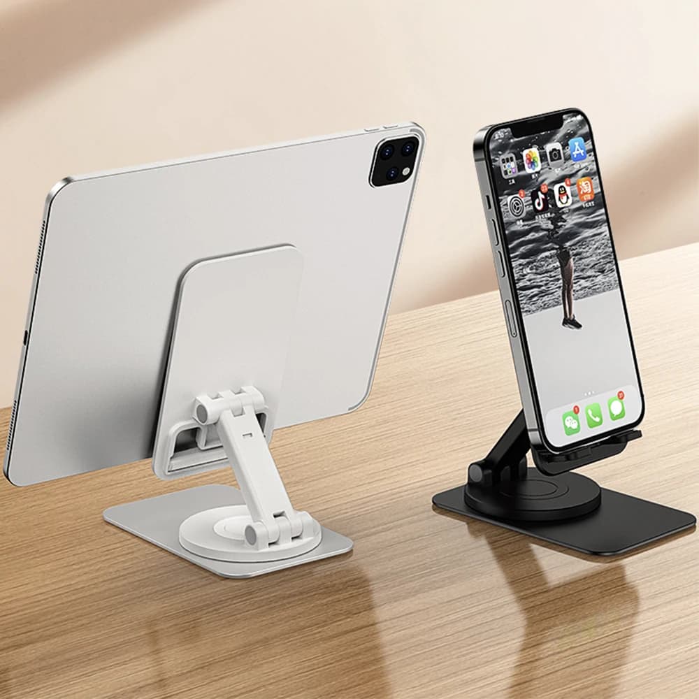 360° Metal Desk Mobile Cell Phone Tablet Stand Desktop Lazy Bedside Support Holder Foldable Hoisting Multi-Function Telescopic image