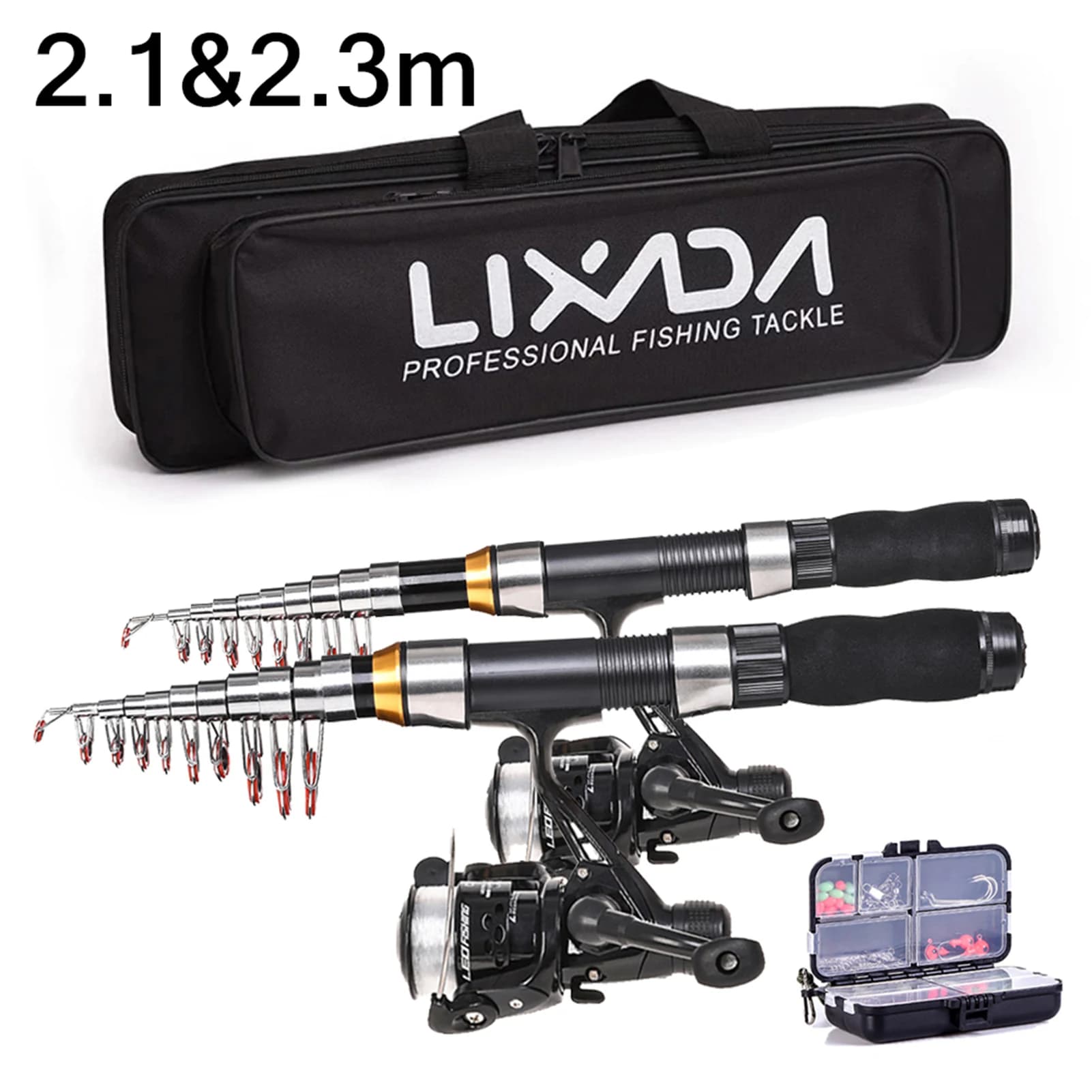 Lixada 2.1m 2.3 m Telescopic Fishing Rod Reel Combo Full Kit Carbon Fiber Rod Pole Spinning Reel Fishing Bag Case Pesca Gear Set image